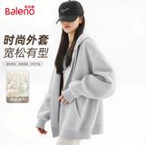 班尼路（Baleno）浅绿外套女2025秋季新款连帽开衫卫衣女装小个子宽松休闲纯色上衣