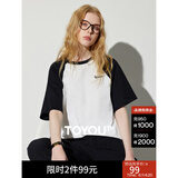 初语多款多色纯棉t恤女2025年夏季新款图案印花圆领短袖上衣 黑-白-小字母兔子GT528802 M