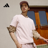 adidas情侣休闲纯棉上衣圆领短袖T恤男女夏季阿迪达斯官方轻运动 粉色 2XL