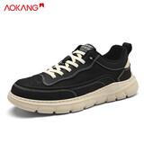 奥康男鞋帆布鞋百搭鞋子男网面休闲板鞋男 黑色 40