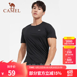 骆驼（CAMEL） 运动短袖T恤春夏情侣款宽松透气休闲跑步健身运动上衣 6002，黑色，男 XL