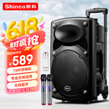 新科H318 广场舞音响 户外音箱蓝牙拉杆大功率大音量便携式移动演出k歌跳舞地摊摆摊15英寸双话筒版