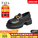 他她（TATA）高跟乐福鞋女厚底小皮鞋英伦风单鞋春GOK02AA4 黑色 37