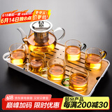 瓷牌茗茶具（cipaiming teaset） 透明玻璃茶具整套套装家用功夫茶壶茶杯会客泡茶器 透明八骏壶6彩杯+小长方盘