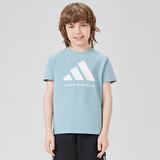 阿迪达斯 （adidas）2025新款短袖儿童T恤夏季户外运动休闲百搭短袖 水绿+白  140