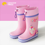 lemonkid儿童雨鞋男女童水鞋宝宝水靴防滑胶鞋小孩雨靴 粉紫独角兽 34码