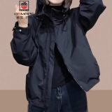 AEMAPE2025春秋冬季新款女士短外套洋气宽松加绒短款小个子上衣夹克女装 极致黑 M (90-105斤拍)