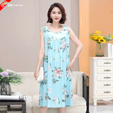 滢蓓睡裙女夏中老年棉绸大码无袖家居连衣裙妈妈装时尚宽松中长款睡衣 花色6 睡裙 4XL [150170斤]