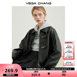 VEGA CHANG机车风皮衣女春秋季2025年韩版bf风一字扣PU皮夹克短外套 黑色 L