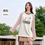 森马史努比长袖t恤女中长款撞色春秋纯棉高克重上衣109524101006