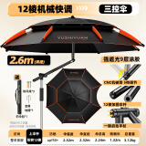 渔之源钓鱼伞防雨垂钓加厚多向钓伞渔具伞户外钓鱼遮阳伞 2.6米 不锈钢手杖【5档按压机械臂】黑橙