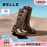 百丽（Belle）骑士靴女商场同款废土风辣妹牛仔西部长筒靴Z9U1DDG3 棕色 37 (235mm)