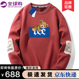 LEEWAHYU 联名潮牌卫衣男春秋款美式圆领套头大码情侣长袖T恤男青少年卫衣 红色小熊 L (建议95-120斤）