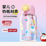 物生物儿童水杯吸管杯学生tritan塑料杯夏季耐高温男女上学便携随手杯子 甜味鹦鹉【一盖双饮+提绳】650ml