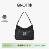 GROTTO【杨怡同款】个乐黑石hobo包小号植鞣腋下单肩斜挎软包礼物 经典黑 银标S