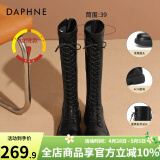 达芙妮（DAPHNE）官方靴子女长筒靴女骑士靴2024年厚底显瘦马丁靴女秋冬款高筒女靴 黑色加绒【薄绒款】 37
