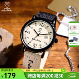 FIDODIDO手表学生男女同款初高中考试专用石英表复古工装风帆布带FD2343 曜石黑