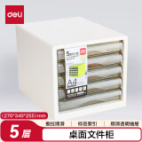 得力（deli）5层彩色时尚办公桌书桌桌面收纳盒文件收纳柜抽屉式 A4资料/档案柜带索引标签学科试卷分类象牙白