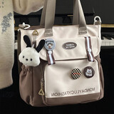 南木熊包包女包撞色学生手提袋补习袋帆布斜挎包初中生大容量上课包包女 棕色【单包】