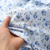 3号馆春季新款 纯棉布料 田园小碎花 斜纹印花布儿童床单手工全棉布料 蓝色玫瑰-1.6米宽一米价 一米 多拍不裁开
