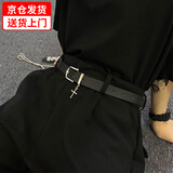 妙奕嘉皮带男腰带男女士黑色裤腰带裤带牛仔裤学生休闲潮流简约百搭装饰 设计感百搭皮带【105CM】