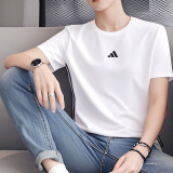 阿迪达斯 （adidas）短袖男装 2025夏季新款运动服跑步健身时尚休闲圆领纯棉透气T恤 JY8563/白色/纯棉/三条纹 M