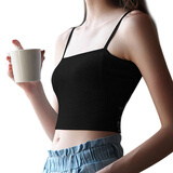 珍妮弗日记吊带背心女带胸垫一体式文胸内搭抹胸美背防走光白色打底外穿内衣 黑色—平口小吊带 均码 （80-135斤）