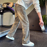 衣然呈品直筒牛仔裤男痞帅高级感弯刀裤潮流显瘦宽松男裤春秋新款休闲裤子 浅蓝色 M 【建议105-120斤】