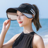 啄木鸟 遮阳帽子女户外夏天防晒帽空顶帽骑车遮脸韩版百搭大沿凉太阳帽 黑色【空顶款】