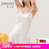 金三塔真丝吊带裙100%桑蚕丝性感美背纯欲风丝绸睡裙礼物家居服连衣裙 圆领丝白 M