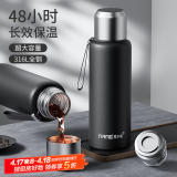 恩尔美（nRMEi） 德国全钢保温杯大容量316L不锈钢保温水杯男士高档泡茶水分离杯 商务黑 600ml 【按压内盖+杯套】