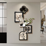 岩素中古风玄关装饰画黑白蝴蝶法式花卉走廊壁画立体砂岩水培绿植挂画 A丨双层立体砂岩画+绿植 40*80CM+水培花瓶 无框画