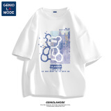 GENIOLAMODE情侣装t恤短袖一男一女夏季上衣ins潮流纯棉宽松大码学生卡通半袖 白色(蓝色小熊) 2XL (建议160-180斤)