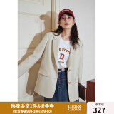 独束大码女装通勤轻职业随性西装外套女春季新款微胖mm简约风尚上衣 奶油米 M