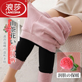 浪莎（LangSha）加绒加厚打底裤女长裤秋冬大码外穿保暖高腰修身铅笔小脚东北棉裤 山茶花润肤裤 1条 3XL 建议140至160斤