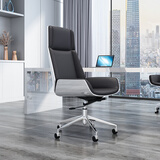 瑞奥世家（RUIAOSHIJIA）人体工学办公椅久坐舒适真皮老板椅时尚会议椅高背家用电脑椅子 钢琴白+黑色超纤皮+滚动脚