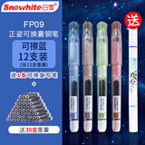 白雪（snowhite）直液式钢笔可擦正姿小学生三年级大容量练字笔EF尖FP09 可擦蓝墨水12支+30墨囊+1支可擦复写笔