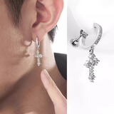 自由说菱形十字架无耳洞耳夹耳环男欧美耳钉女耳坠潮流个性痞帅潮男耳饰 十字架耳夹【单只】