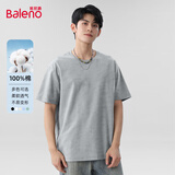 班尼路男装夏季纯棉运动百搭短袖T恤基础款纯色情侣装户外运动休闲上衣 【纯棉】-灰#纯色 L 【100%纯棉 亲肤透气】