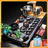 瓷牌茗茶具 茶具套装茶盘电磁炉烧水壶一体桌自动上水烧水壶茶台茶桌整套 沙金西施茶具+茶字流水四合一