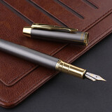 英雄（HERO）钢笔礼盒男女士签字笔礼品商务书法练字三年级中小学生定制刻字笔生日礼物E609 7006灰色0.5mm【简装】 F明尖0.5mm