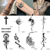 Q-SQH 男女花臂 草本纹身贴防水持久逼真ins风小臂十字架图案刺青 【花臂男女】霸气八件套