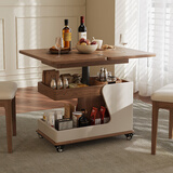 和暄实木可移动茶几家用折叠升降可储物边柜多功能带轮沙发边几小推车 致语【胡加白】