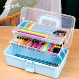 蒙玛特美术工具箱多功能画画收纳箱大号塑料儿童小学生水粉绘画箱画笔收纳盒蓝色AM-GJX-001
