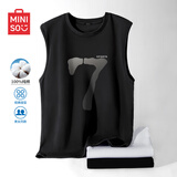 名创优品（MINISO）背心男健身运动坎肩夏季薄款马甲纯棉透气体恤衫潮男装无袖上衣服 黑色(运动柒) XL 180(体重140-160斤左右)