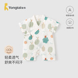 童泰夏季薄款0-6个月新生儿婴幼儿宝宝纯棉短袖偏开连体哈衣绿色59cm