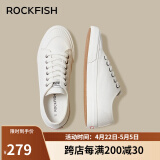 Rockfish防泼水帆布鞋女平底板鞋2024新款秋季百搭软底休闲女鞋 白色情侣款 36 【女款】