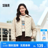森马（Semir）棉服女灯芯绒翻领菱形格复古2024冬三防宽松轻薄棉衣109724112007