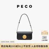 PECO852真皮斜挎复古小法棍包新款单肩通勤方包生日礼物送女友 经典黑蓝内里头层手搓纹牛皮现货