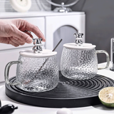 迪普尔 小熊玻璃杯带盖勺可爱耐热玻璃水杯女生高颜值办公室早餐杯ins风